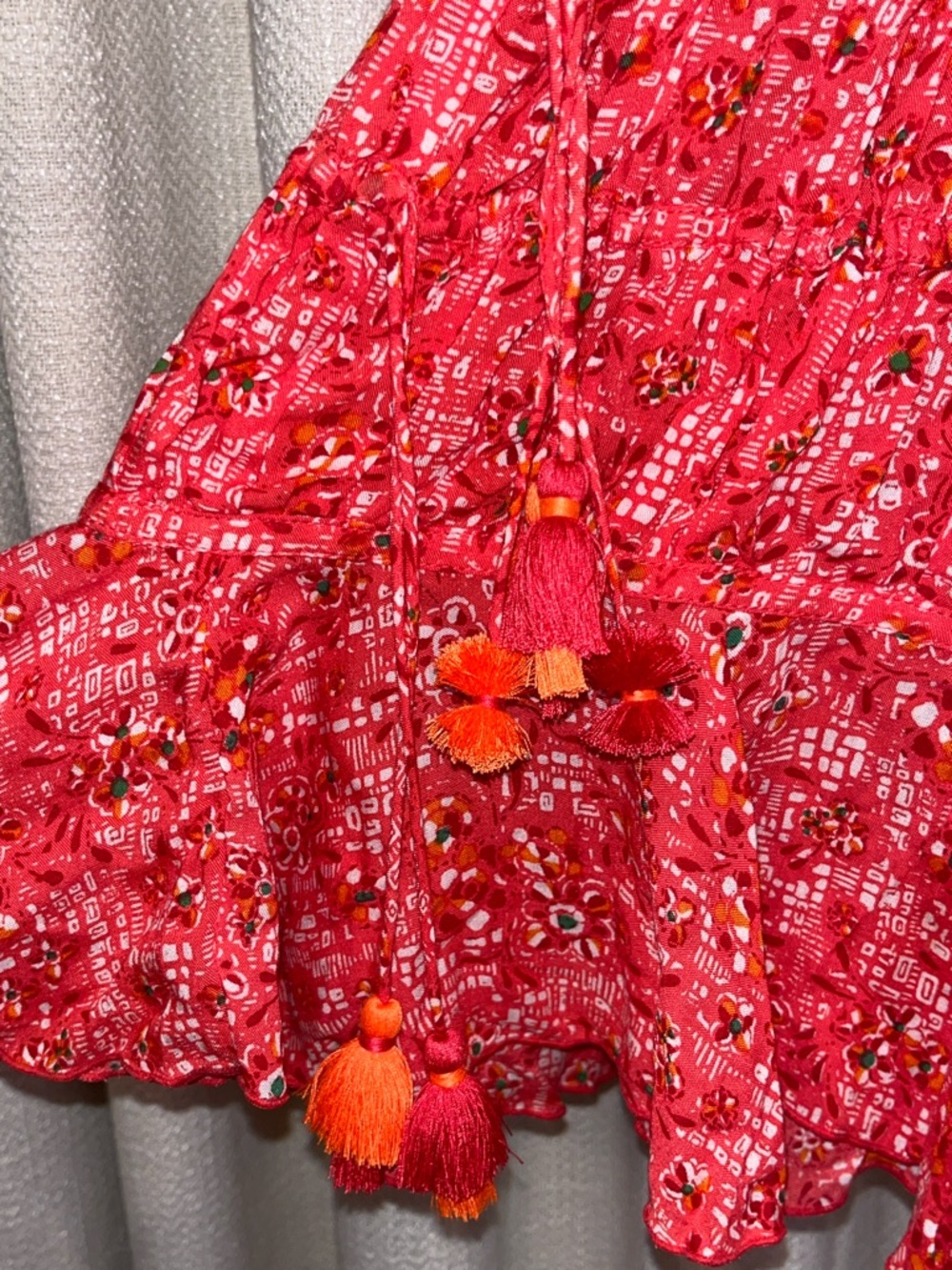 Poupette St. Barth Soledad Coral Pink Floral Mini Dress w/ Tassle 
Size M - Picture 6 of 7